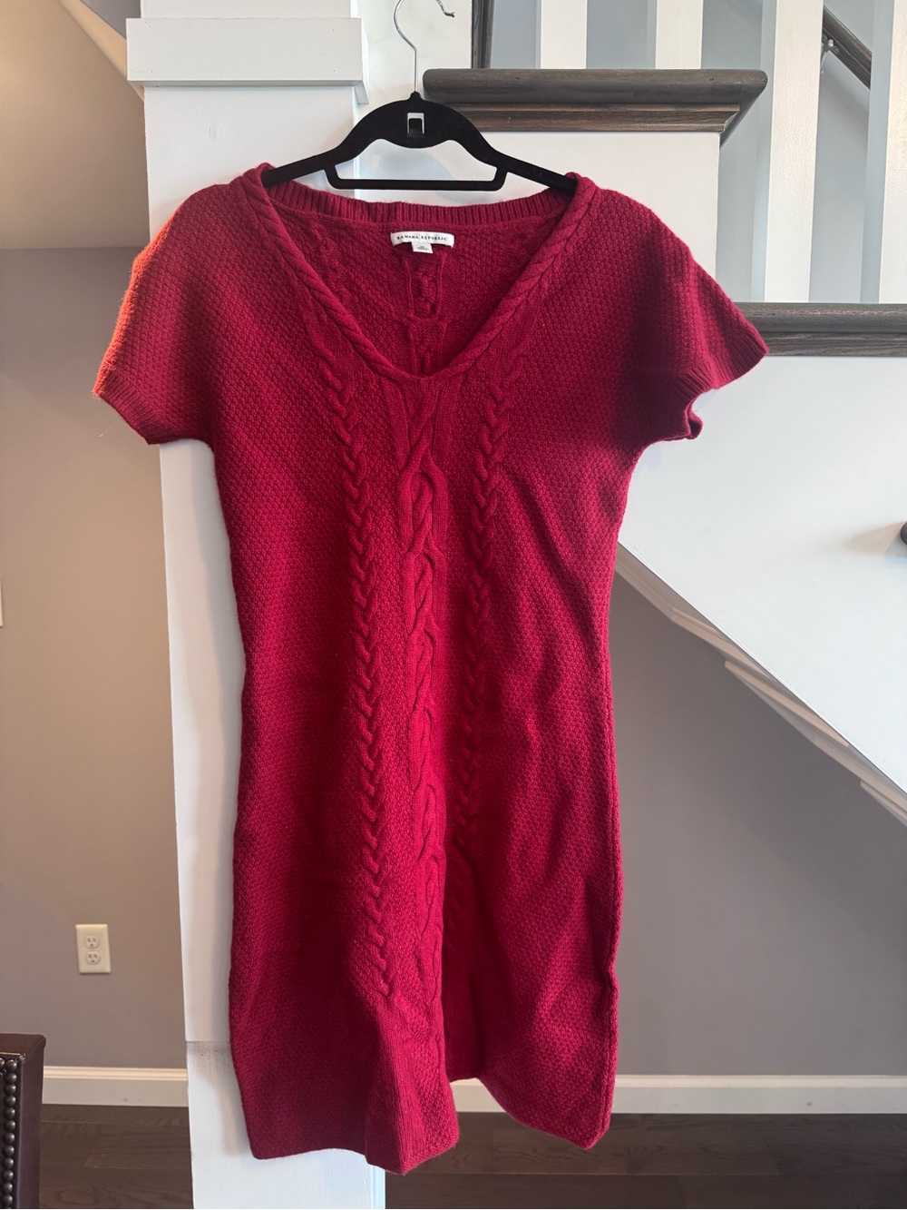 Banana Republic Red Cable-Knit V-Neck Sweater Dress